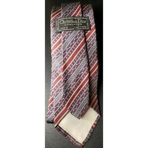 All Silk Vintage Christian Dior Cravates Red Blue Stripes